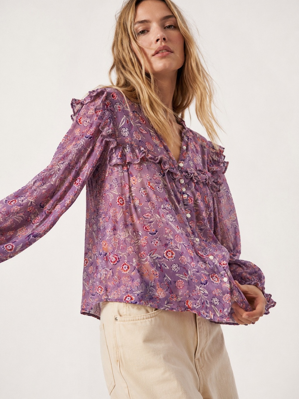 Gap Purple Floral Boho Top